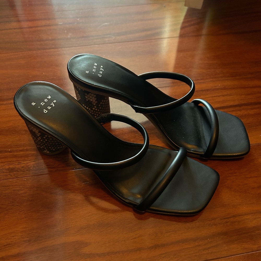 Black strappy heels with cute block heel - brand new never been worn!